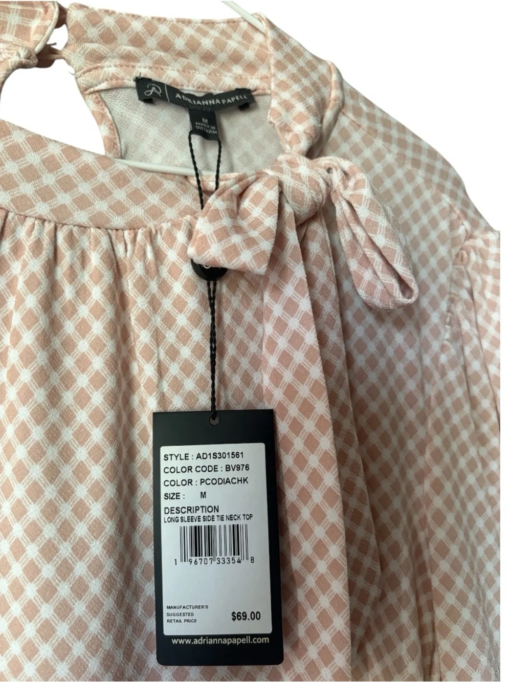 Adrianna Papell Pink Gingham Keyhole Back Blouse - Picture 3 of 9